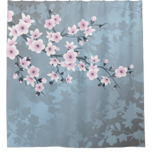 Cherry Blossoms Floral Dusty Pink Blue