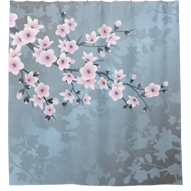 Cherry Blossoms Floral Dusty Pink Blue (Front)