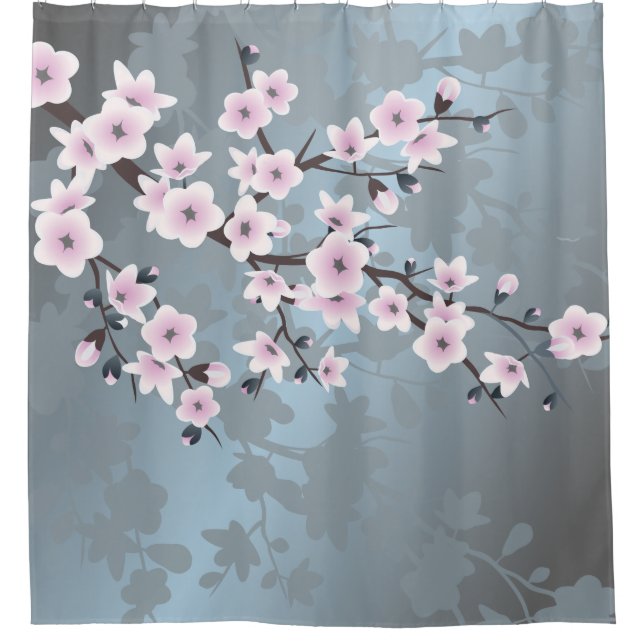 Cherry Blossoms Floral Dusty Pink Blue (Front)