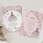 Cherry Blossoms Floral Rose Gold Dress Quinceañera Invitation<br><div class="desc">Personalize this pretty cherry blossoms floral Quinceañera / Sweet 16 birthday invitation easily and quickly. Simply click the customize it further button to edit the texts, change fonts and fonts colours. Featuring chic cherry blossoms, a beautiful rose gold dress and butterflies. Add your party details at the back of the...</div>