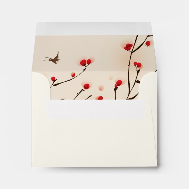 Cherry Blossoms Floral RSVP Envelope with Address (Back (Bottom))