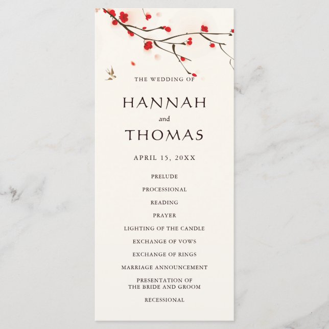 Cherry Blossoms Floral Wedding Ceremony Program (Front)