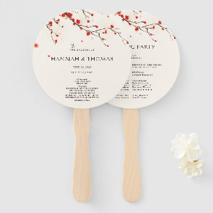 Cherry Blossoms Floral Wedding Program Hand Fan