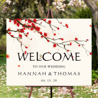 Cherry Blossoms Floral Welcome Wedding Sign