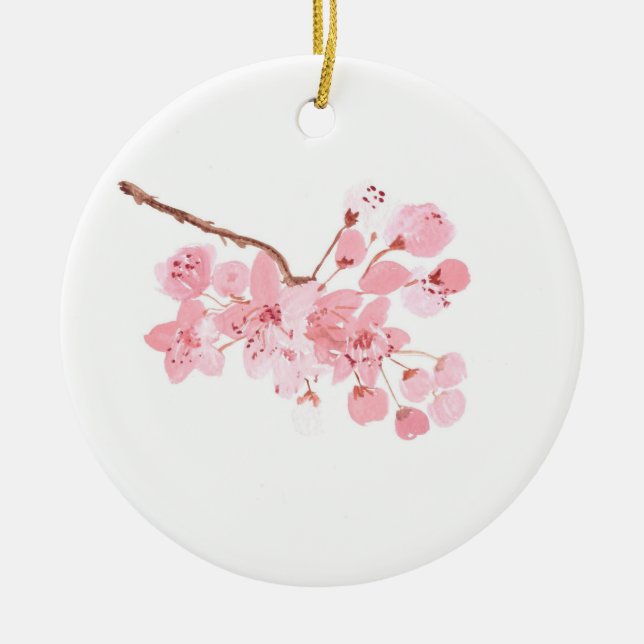 Cherry blossoms flowers pink watercolor chic ceramic ornament (Front)