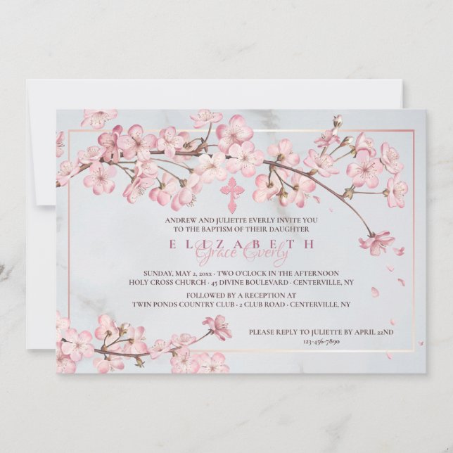 Cherry Blossoms Frame Religious Invitation (Front)