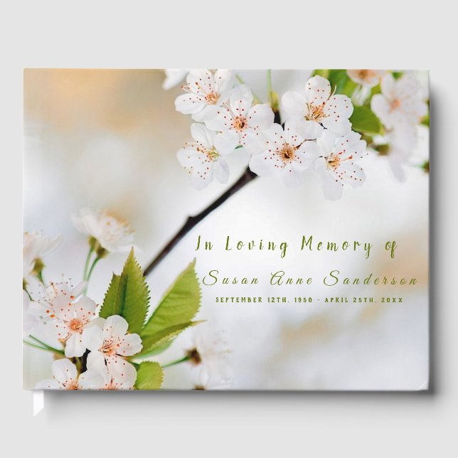 Cherry Blossoms Funeral Memorial Guest Book (Front)