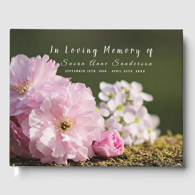 Cherry Blossoms Funeral Memorial Guest Book (Front)