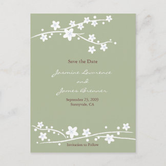 Cherry Blossoms Green Announcement Postcard