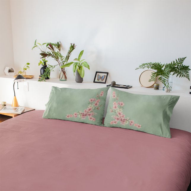 Cherry Blossoms in Pink and Teal Pillowcase (Creator Uploaded)