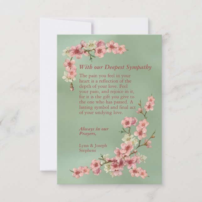 Cherry Blossoms in Pink and Teal Sympathy Card (Front)