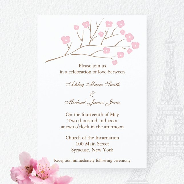Cherry Blossoms in Pink Wedding Invitation (Creator Uploaded)