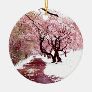 Cherry Blossoms In Snow Ornament