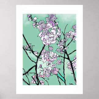 Cherry Blossoms in the Wind – Minimal Floral Art Poster