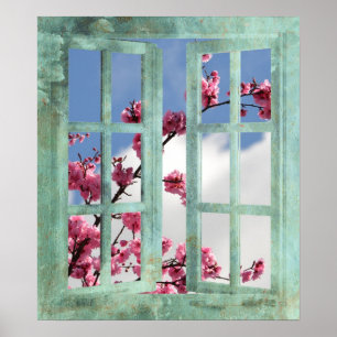 Cherry Blossoms in Window Poster