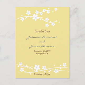 Cherry Blossoms in Yellow Announcement Postcard