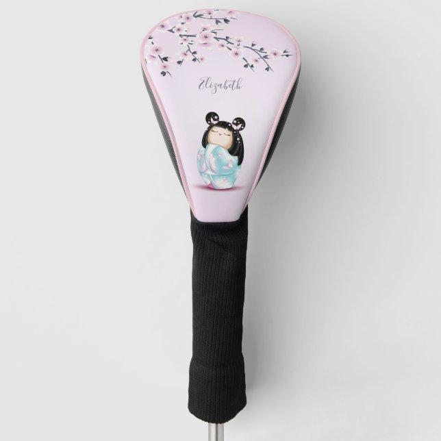 Cherry Blossoms Kokeshi Doll Pink | Monogram Golf Head Cover (Front)