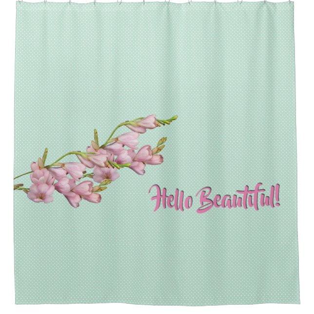 Cherry Blossoms Mint Green Dots Hello Beautiful! (Front)