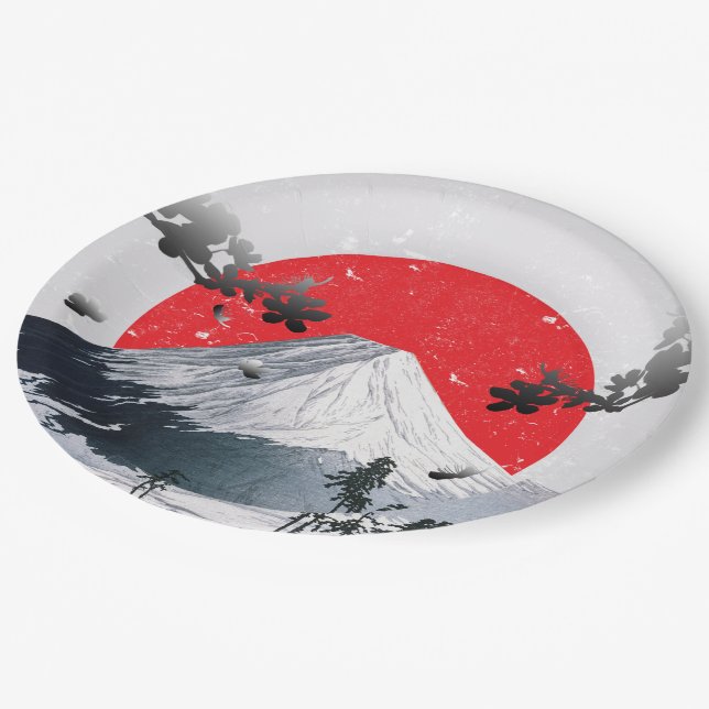 Cherry Blossoms Mount Fuji Japan Paper Plate (Angled)