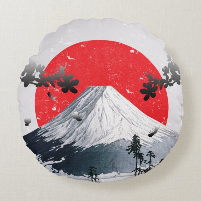 Cherry Blossoms Mount Fuji Japan Round Pillow (Front)