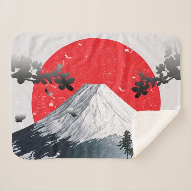 Cherry Blossoms Mount Fuji Japan Sherpa Blanket (Front (Horizontal))