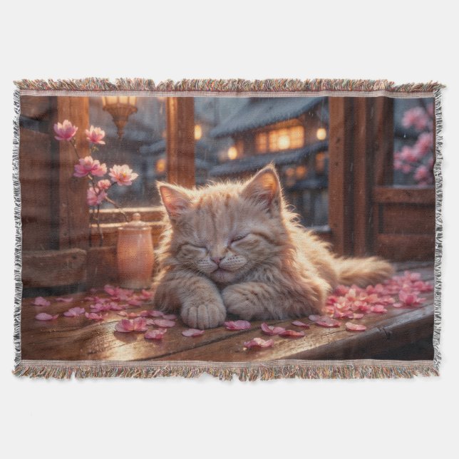 Cherry Blossom's Nap Time Throw Blanket (Front)