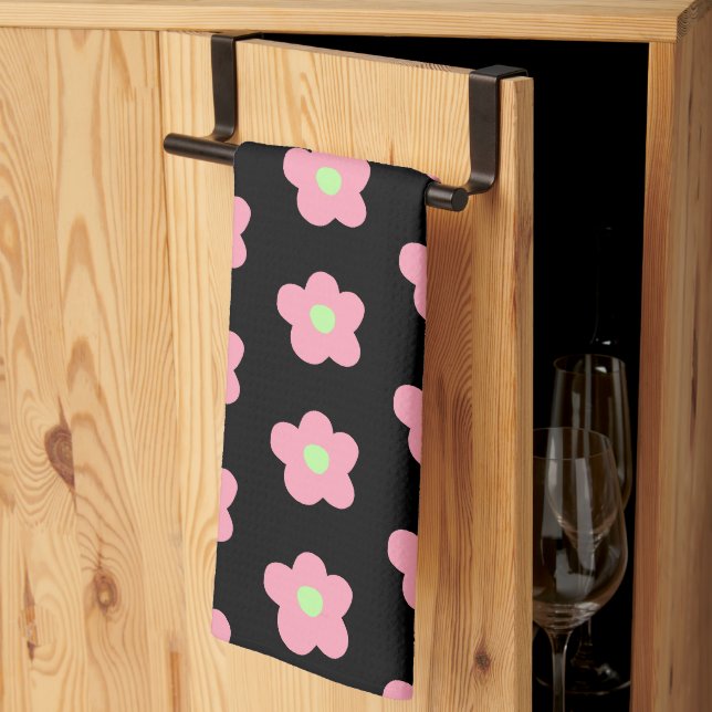 Cherry Blossoms on Black Kitchen Towel (Thirds Fold)