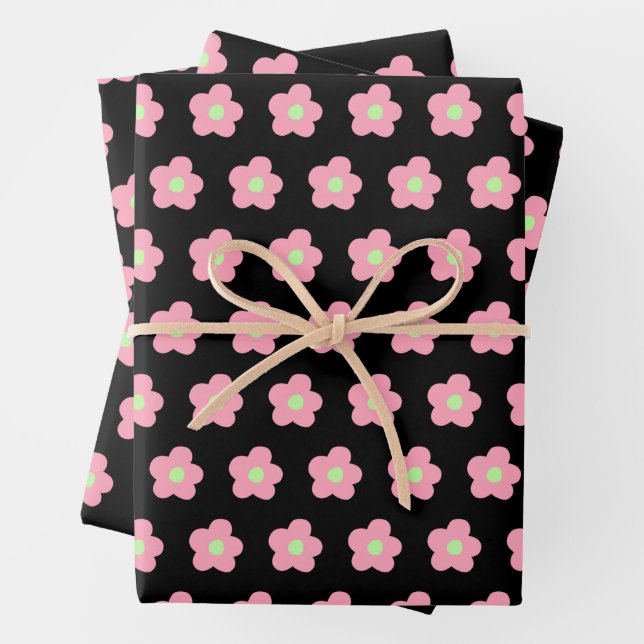Cherry Blossoms on Black Wrapping Paper Sheet (In situ)