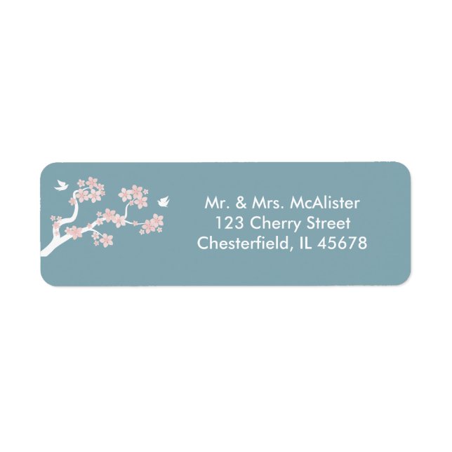 Cherry Blossoms on blue address label (Front)