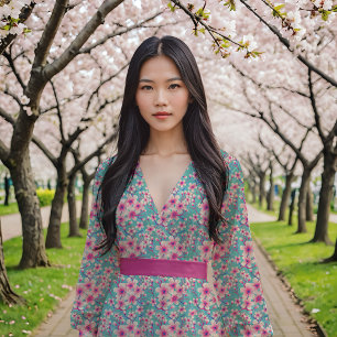 Cherry Blossoms on blue Fabric
