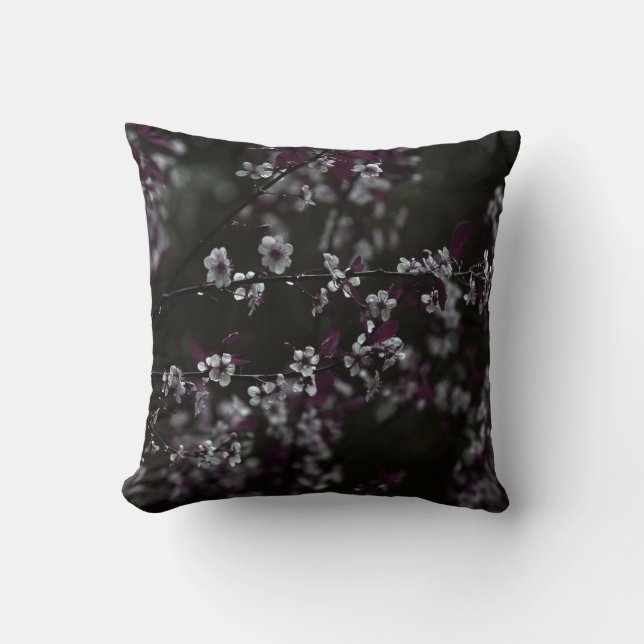 Cherry Blossoms on Dark Plum Throw Pillow (Front)