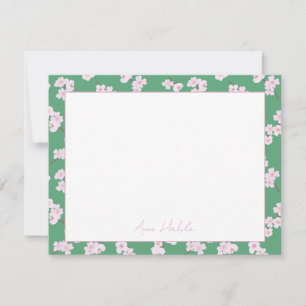 Cherry Blossoms on Green Personalized Note Card