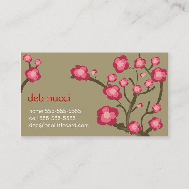 Cherry Blossoms on Khaki Business Card (Front)
