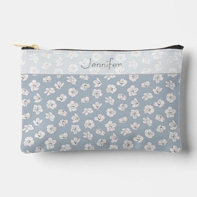 Cherry Blossoms on Light Blue with Name Accessory Pouch (Front)