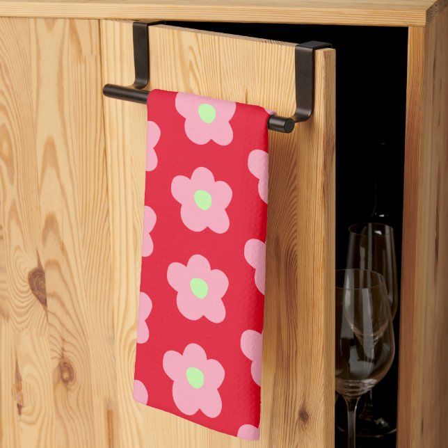 Cherry Blossoms on Red Kitchen Towel (Thirds Fold)