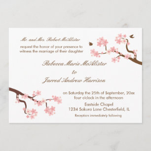 Cherry Blossoms on white Landscape Invite