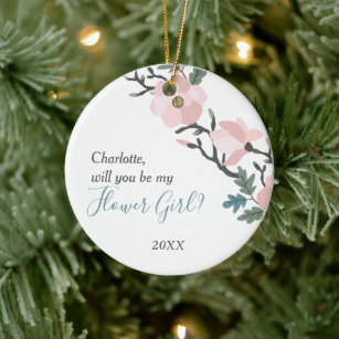 Cherry Blossoms Personalized Flower Girl Proposal Ceramic Ornament