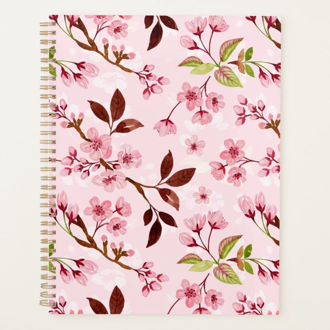 Cherry Blossoms Pink Background Planner (Front)