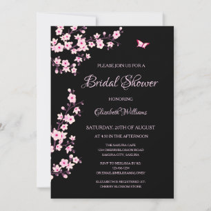 Cherry Blossoms Pink Black Bridal Shower Invitation