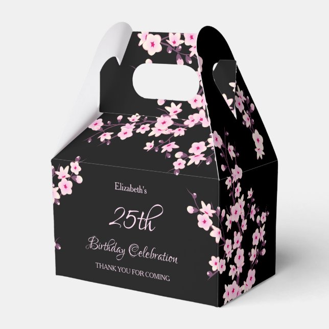 Cherry Blossoms Pink Black Thank You Birthday  Favor Box (Front Side)