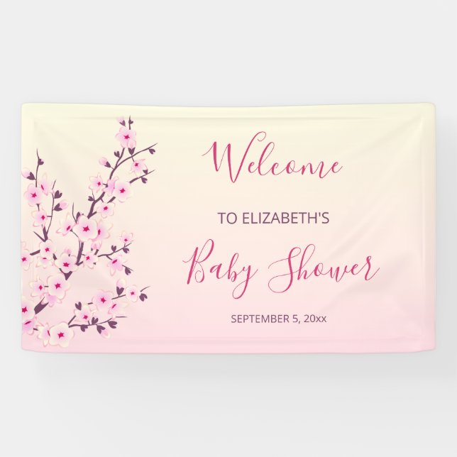 Cherry Blossoms Pink Floral Custom Baby Shower   Banner (Horizontal)