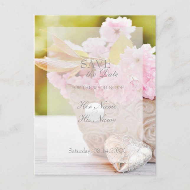 Cherry Blossoms-Pink Flowers Wedding Announcement Postcard (Front)