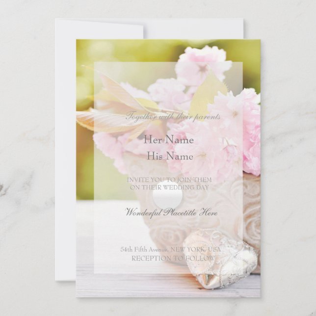 Cherry Blossoms-Pink Flowers Wedding Invitation (Front)
