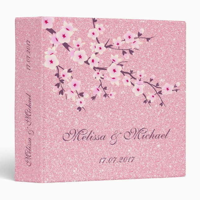 Cherry Blossoms Pink Glitter Binder (Front/Spine)