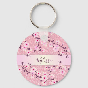 Cherry Blossoms Pink Glitter Keychain