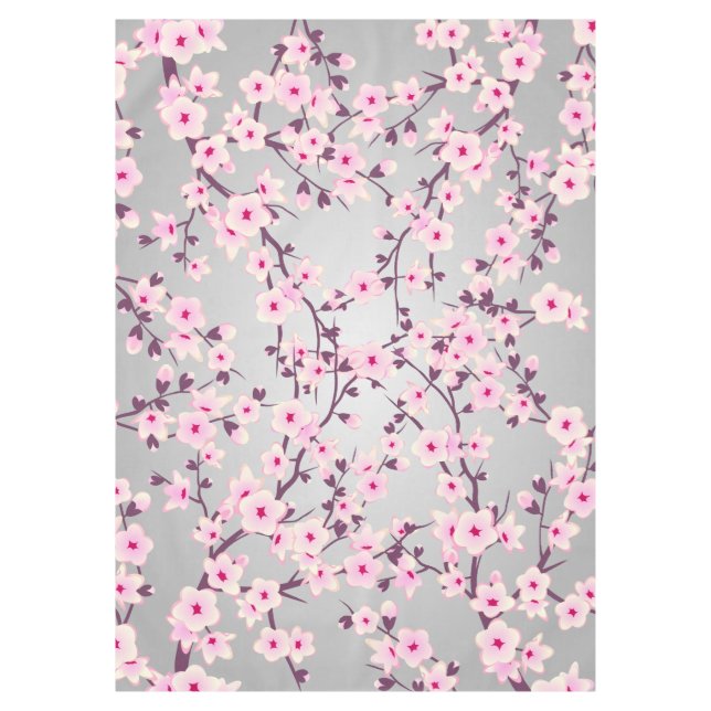 Cherry Blossoms Pink Grey  Asia Floral Tablecloth (Front)