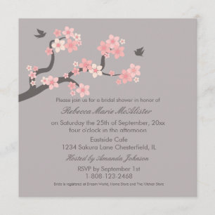 Cherry Blossoms Pink/Grey Bridal Shower Invite