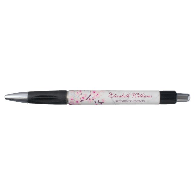 Cherry Blossoms Pink Grey Marble Pen (Front)