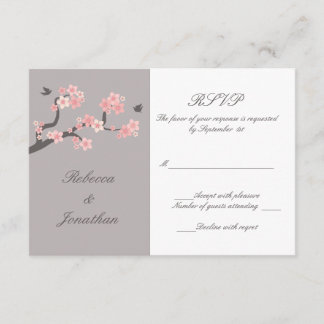 Cherry Blossoms pink/grey RSVP Card