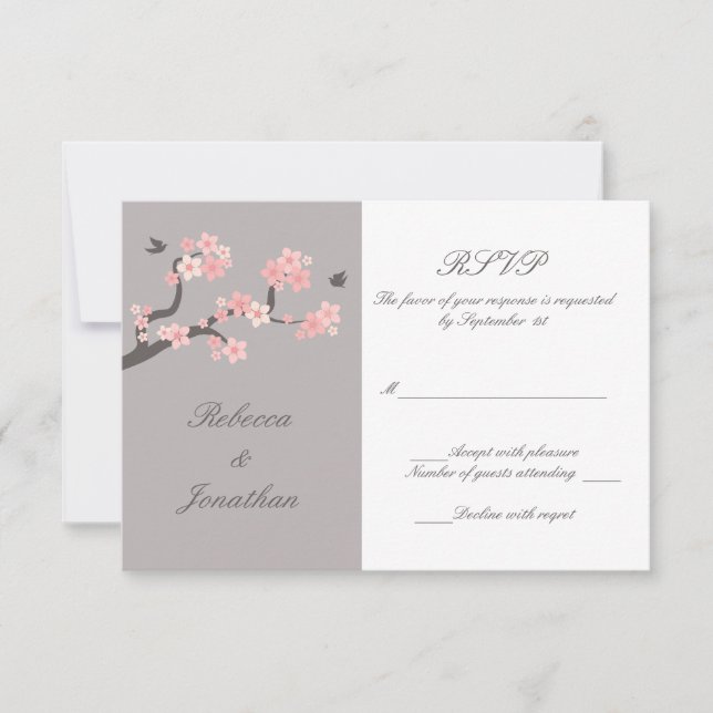 Cherry Blossoms pink/grey RSVP Card (Front)
